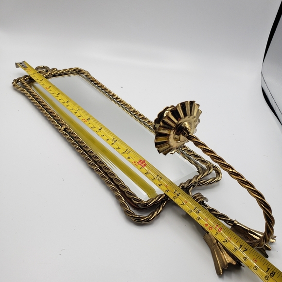 Vtg Beveled Edge Mirror Wall Sconce Twisted Metal Frame - Picture 3 of 4